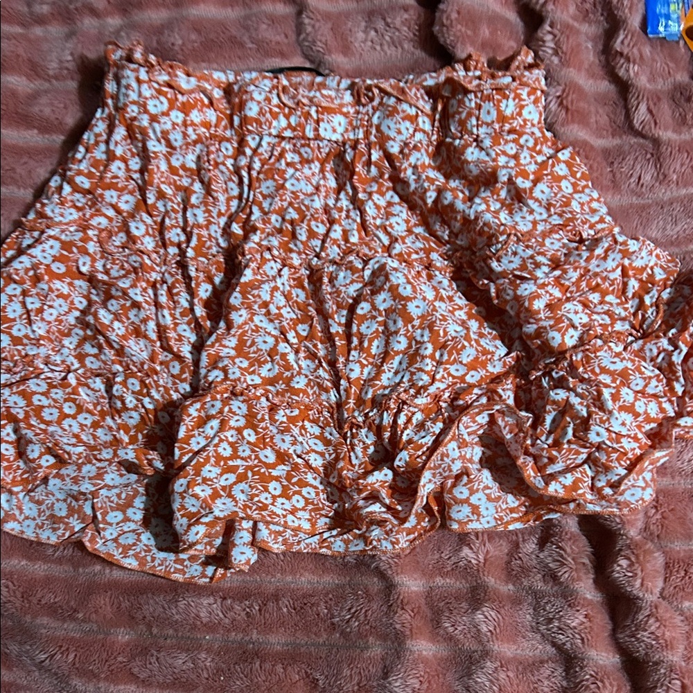 SHEIN Floral Skater Skirt in Orange and White